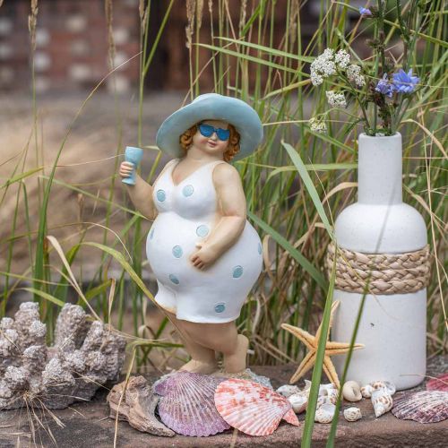 Floristik24 Senhora com chapéu, decoração do mar, verão, figura de banho azul/branco A27cm