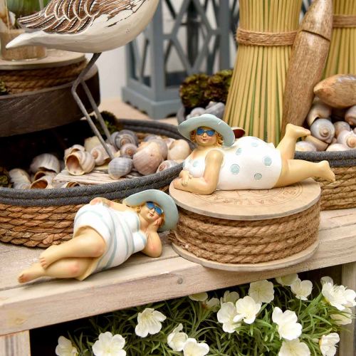Floristik24 Senhoras na praia, beldades de banho, decoração do mar azul/branco A7/8cm L17cm conjunto de 2