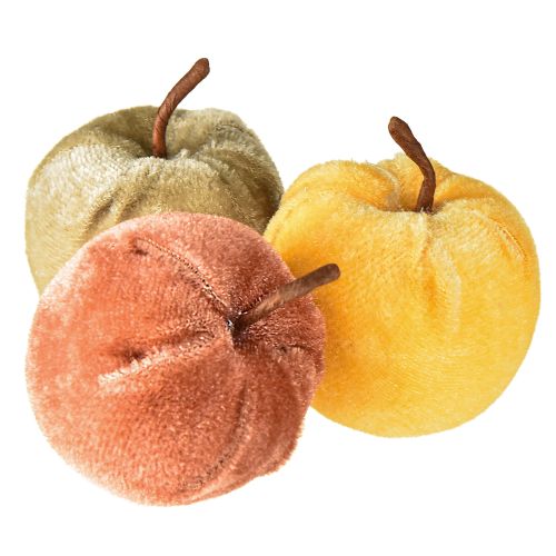 Tecido decorativo maçãs veludo marrom amarelo Ø5cm H6cm 12 peças