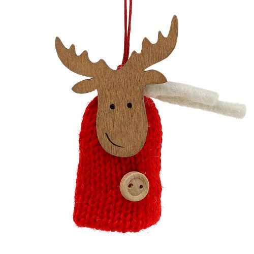 Floristik24 Deco hanger veado 7,5 cm vermelho-branco 12 unidades