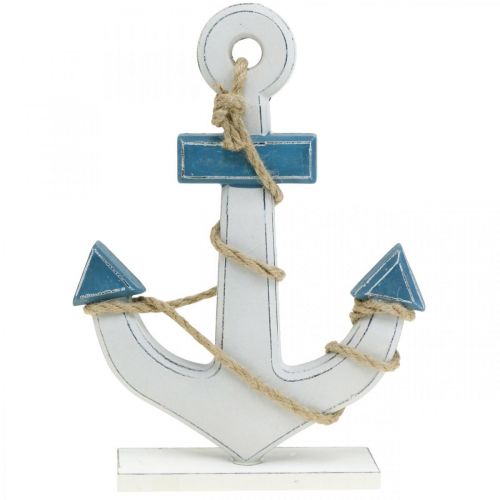Floristik24 Deco âncora de madeira para definir decoração de mesa azul marinho, branco H24cm