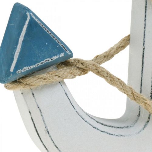 Floristik24 Deco âncora de madeira para definir decoração de mesa azul marinho, branco H24cm