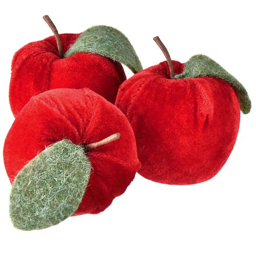 Tecido decorativo de maçã com veludo de folha e feltro vermelho Ø7,5cm H9cm 9 peças