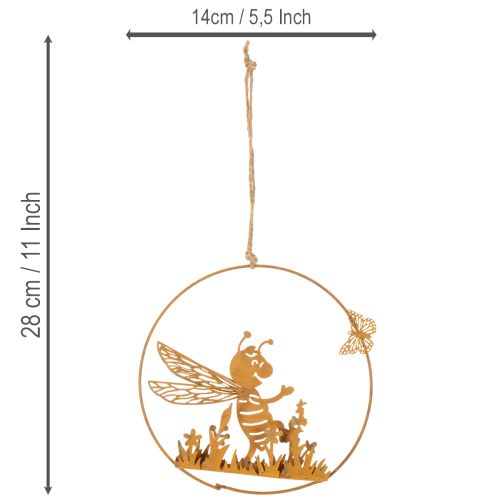 Abelha decorativa de metal, acabamento enferrujado, decoração de jardim para pendurar, Ø14cm, 4 peças | Floristik24.pt
