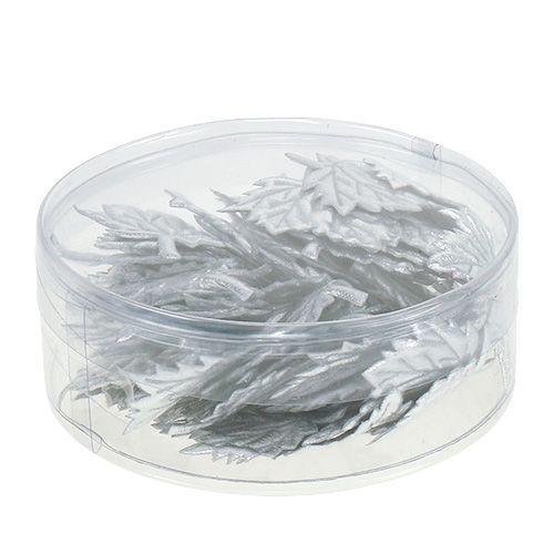 Itens Folhas decorativas de seda 5cm prata 60 un
