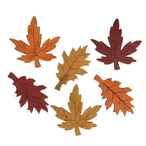 Folhas decorativas mistura madeira amarelo, laranja, vermelho escuro 8 cm 18 un