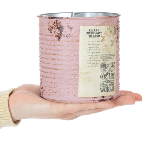 Lata decorativa, rosa antiga, lata de metal para plantio, Ø11cm A10,5cm | Floristik24.pt