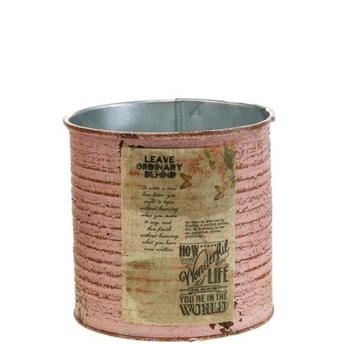 Floristik24 Vaso de flores caixa decorativa redonda antiga plantador de metal rosa Ø8cm H7.5cm