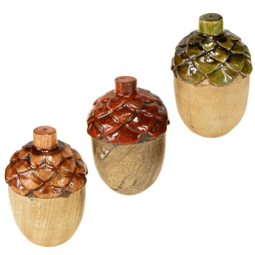 Bolotas decorativas decoração de mesa de madeira verde laranja vermelho H10cm 3 peças