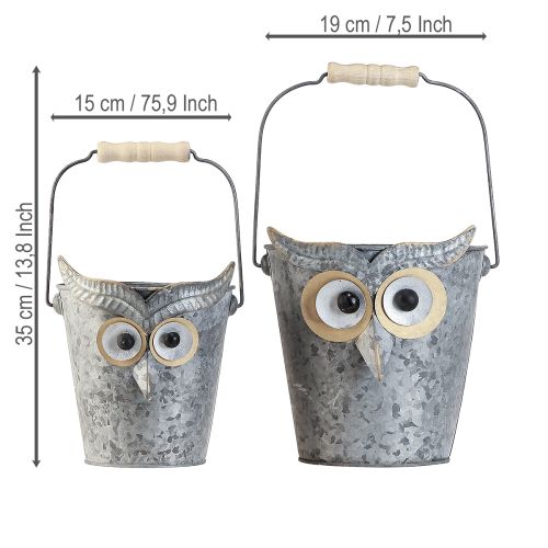 Itens Vaso decorativo coruja balde zinco com alça Ø15/19cm conjunto de 2
