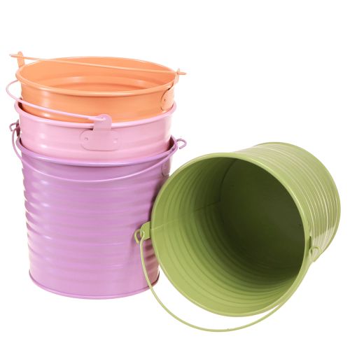 Floristik24 Balde Decorativo Metal Plantador com Alça 4 Cores Ø14cm 8 Pçs