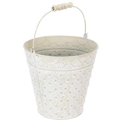Balde decorativo, pintado de branco, com alça, Ø20,5cm, vaso de metal para decoração. | Floristik24.pt