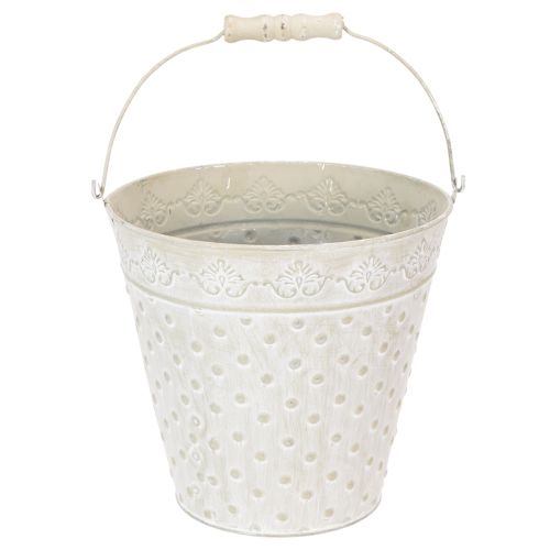 Balde decorativo, pintado de branco, com alça, Ø20,5cm, vaso de metal para decoração. comprar | Floristik24.pt