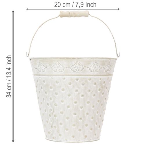 Balde decorativo, pintado de branco, com alça, Ø20,5cm, vaso de metal para decoração. | Floristik24.pt