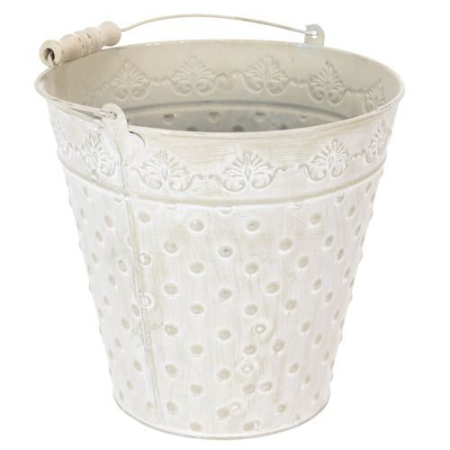 Balde decorativo, pintado de branco, com alça, Ø20,5cm, vaso de metal para decoração. | Floristik24.pt
