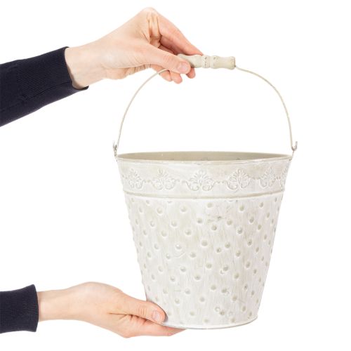 Balde decorativo, pintado de branco, com alça, Ø20,5cm, vaso de metal para decoração. | Floristik24.pt