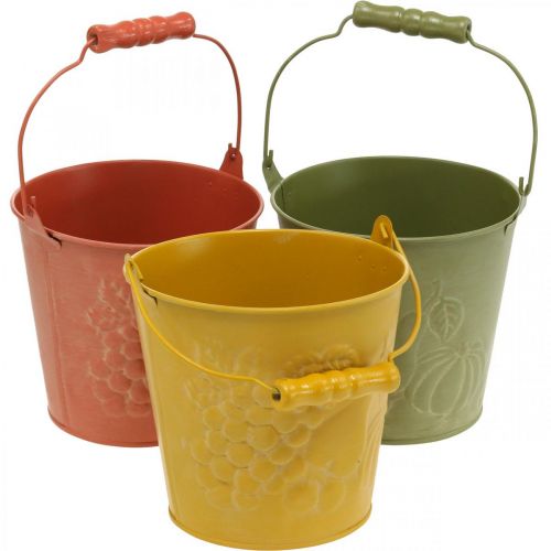 Floristik24 Balde decorativo de frutas lavadas amarelo, laranja, verde Ø15cm H14cm conjunto de 3