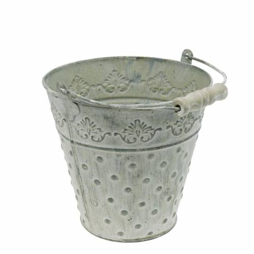 Floristik24 Plantador de balde decorativo pontilhado de metal verde Ø15,5 cm caiado de branco