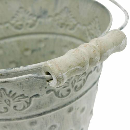 Floristik24 Plantador de balde decorativo pontilhado de metal verde Ø15,5 cm caiado de branco