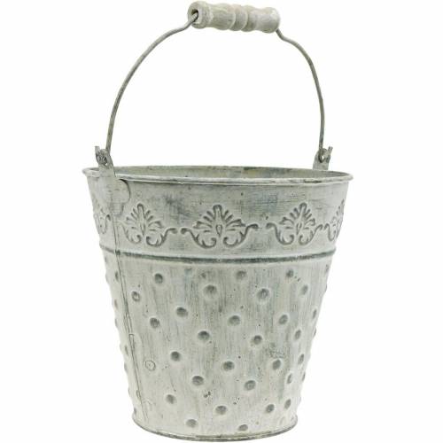 Floristik24 Plantador de balde decorativo pontilhado de metal verde Ø15,5 cm caiado de branco