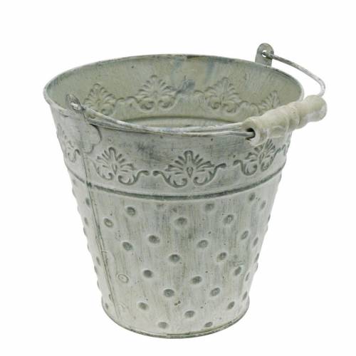 Floristik24 Balde decorativo, branco lavado com alça Ø20,5cm, floreira, decoração em metal