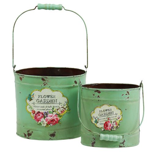 Floristik24 Balde decorativo oval com 2 conjuntos de motivos rosa verde 13,5 cm / 17 cm