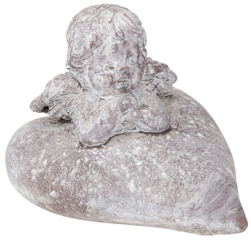 Figura decorativa de anjo em coração feita de pedra fundida 15×13,5×12cm