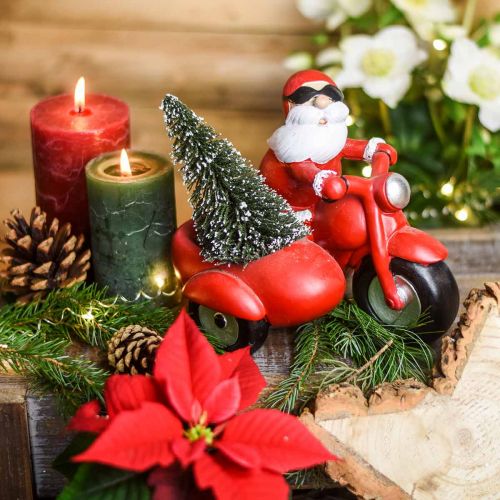 Floristik24 Figura decorativa Papai Noel em moto com abeto 19,5×13×16cm