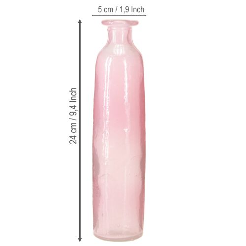 Itens Vaso decorativo para flores garrafa vidro rosa rústico Ø6cm H24cm