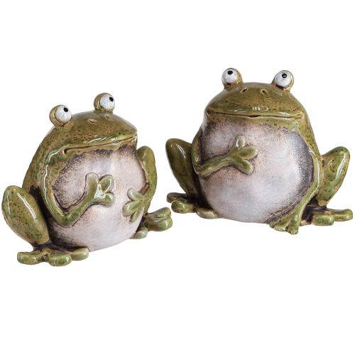 Itens Sapo decorativo cerâmica verde marrom vintage C15,5cm 2 peças