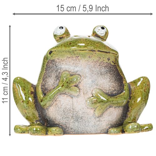 Sapo decorativo de cerâmica verde e marrom estilo vintage, 15,5 cm de comprimento. | Floristik24.pt