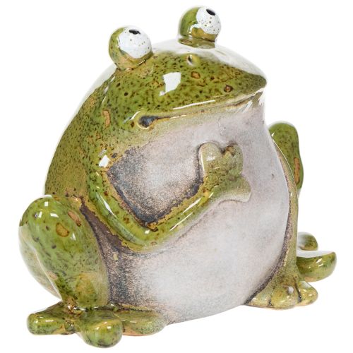 Sapo decorativo de cerâmica verde e marrom estilo vintage, 15,5 cm de comprimento. | Floristik24.pt