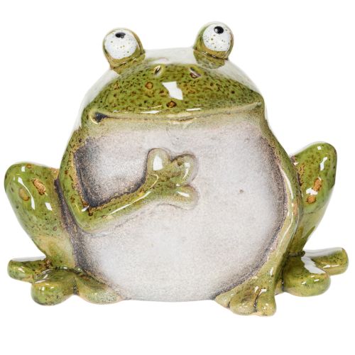 Sapo decorativo de cerâmica verde e marrom estilo vintage, 15,5 cm de comprimento. | Floristik24.pt