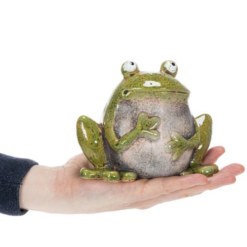 Sapo decorativo de cerâmica verde e marrom estilo vintage, 15,5 cm de comprimento. | Floristik24.pt