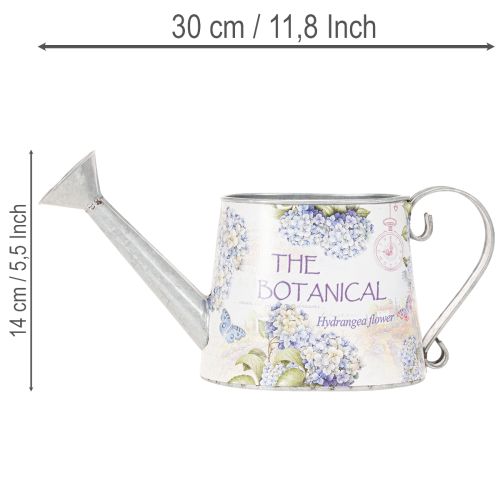 Regador decorativo em metal com estampa de hortênsias, estilo vintage, 30x11x14,5cm | Floristik24.pt
