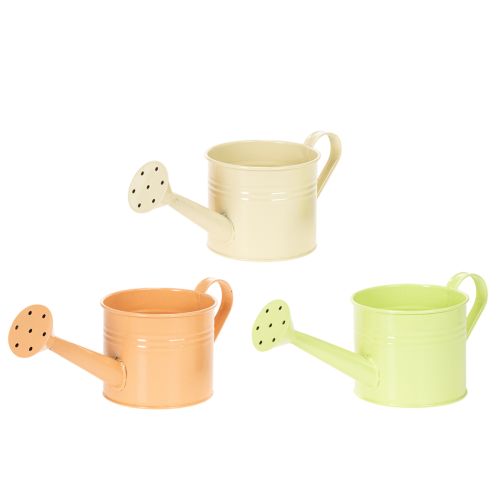 Itens Conjunto de regadores decorativos em tons pastel de salmão, verde e verde-amarelado - vasos de metal Ø11cm A10cm, 8 peças