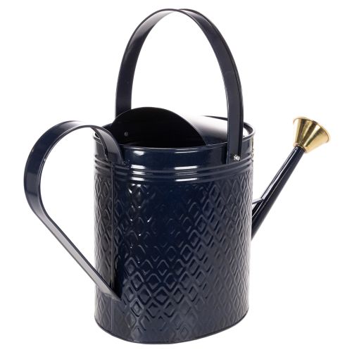 Regador decorativo em metal xadrez azul e dourado vintage, design retrô para uso interno, jardim ou varanda, 65 cm | Floristik24.pt