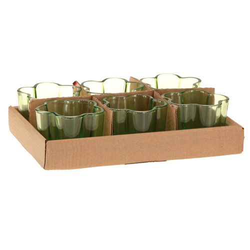 Itens Porta-velas decorativo de vidro em formato de flor verde Ø7,5cm A6cm 6 unidades