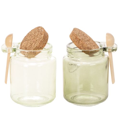 Copo decorativo com tampa de cortiça e colher, verde, Ø7cm, A10cm, 2 peças | Floristik24.pt