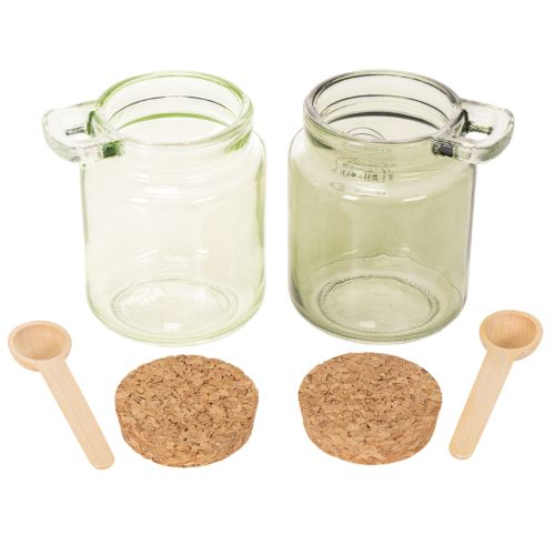 Copo decorativo com tampa de cortiça e colher, verde, Ø7cm, A10cm, 2 peças | Floristik24.pt