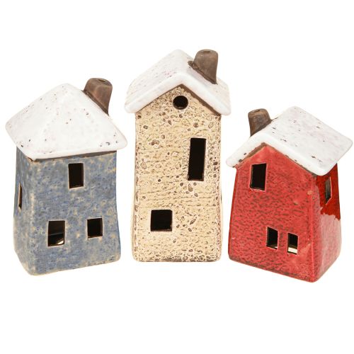 Casa decorativa cerâmica creme vermelho cinza 10/12/13,5cm 3 peças