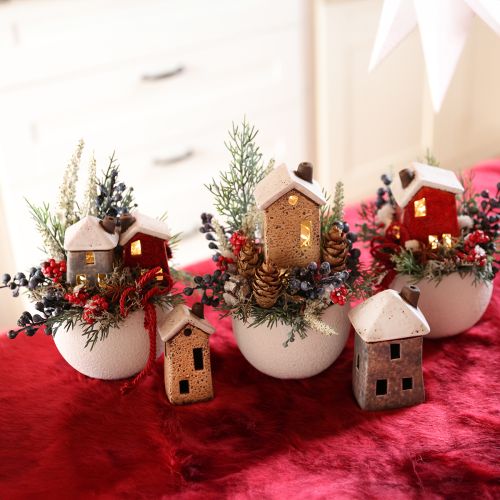 Itens Casa decorativa cerâmica creme vermelho cinza 10/12/13,5cm 3 peças