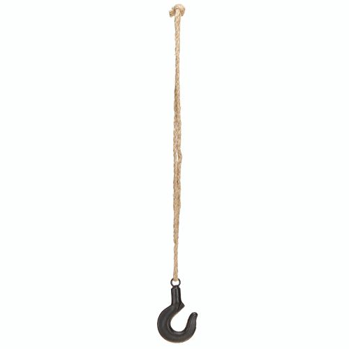 Itens Gancho decorativo de metal preto com cordão de juta H54cm