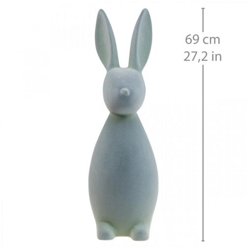 Floristik24 Coelhinho Deco Coelhinho da Páscoa Deco Flocado Verde Cinzento Alt. 69cm