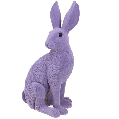 Floristik24 Coelhinho decorativo lilás coelhinho da Páscoa sentado flocado 16×13×35cm