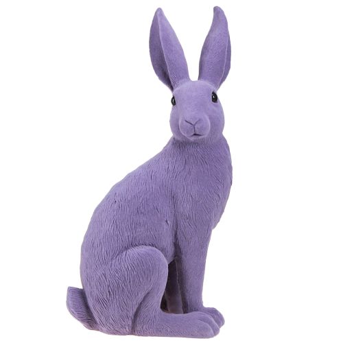 Floristik24 Coelhinho decorativo lilás coelhinho da Páscoa sentado flocado 16×13×35cm