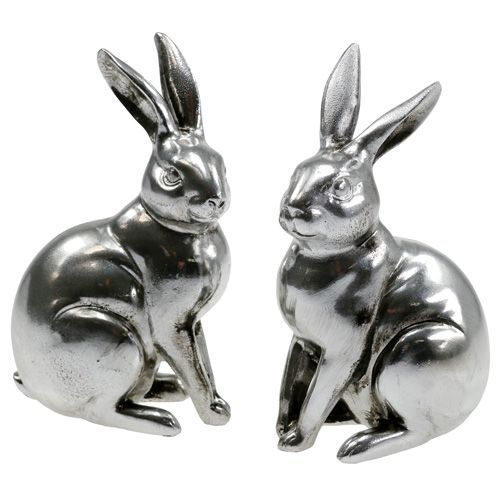 Floristik24 Coelhos decorativos prateados 15cm 2 unidades