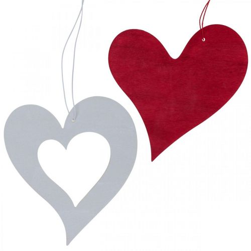 Floristik24 Corações decorativos para pendurar coração de madeira vermelho/branco 12cm 12uds