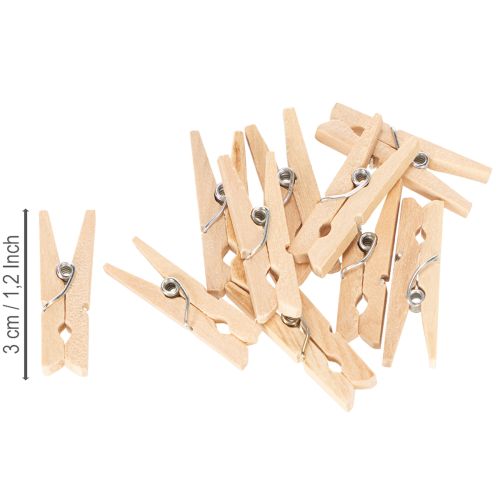 Itens Prendedores de roupa decorativos de madeira, 3 cm, cor natural, 72 peças