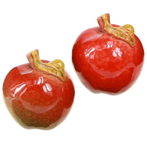 Maçãs de cerâmica decorativas decoração de mesa outono vermelho verde H7,5cm 4 peças